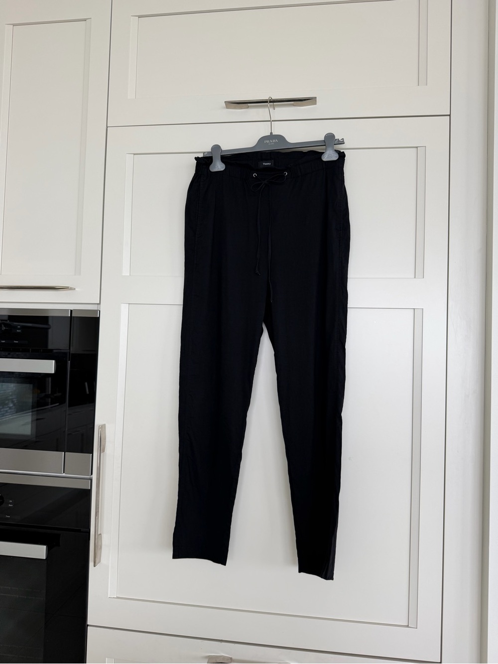 Theory Black Linen Blend Drawstring Casual Pants